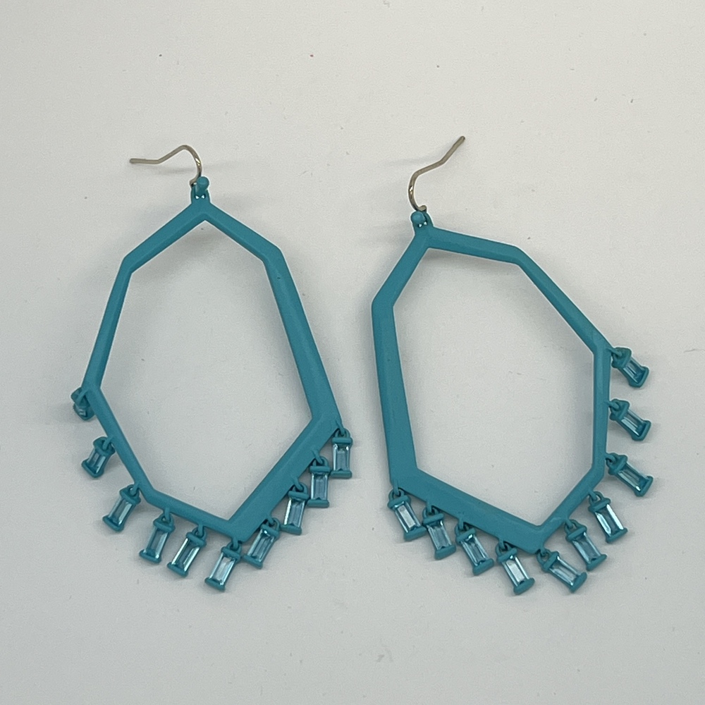 Teal Matte Geometric Statement Dangle Earrings - image 3